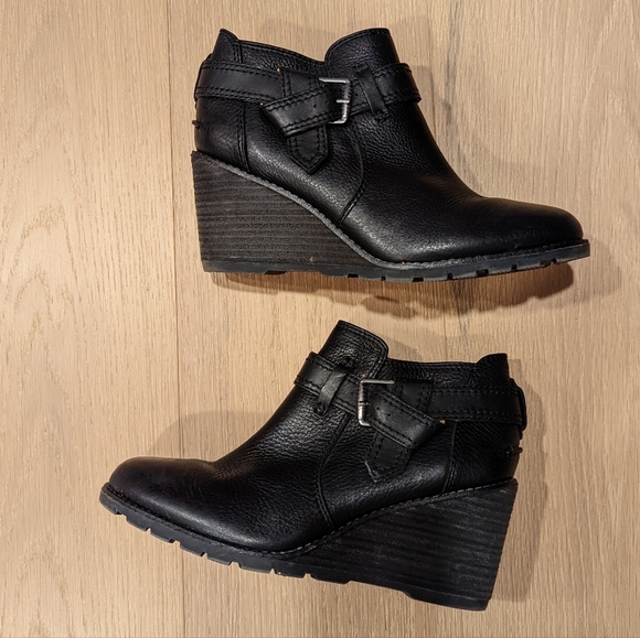 Black Leather Wedge Ankle Boots Sperry Gold Cup - Picture 10 of 10